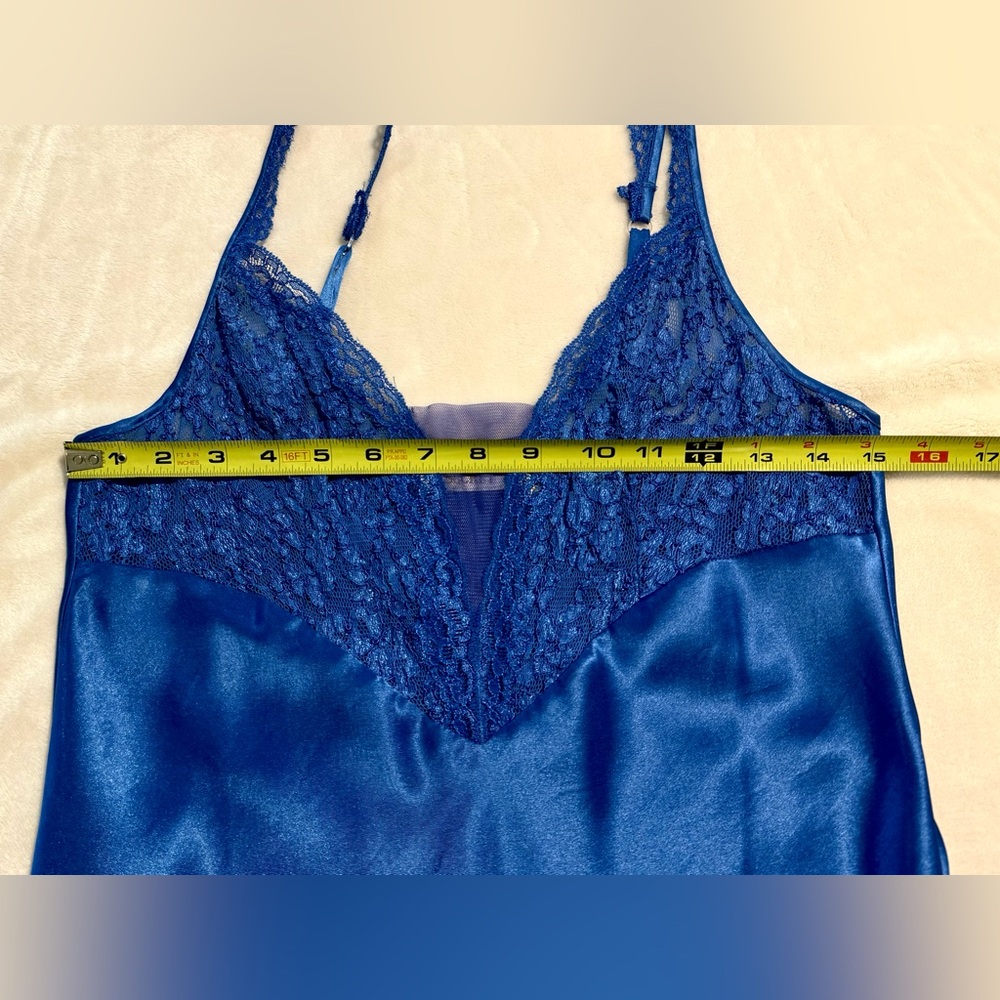 Vtg 90’s Victoria's Secret Gold Label Plunging Royal Blue Long Nightgown Sz M - Picture 7 of 11